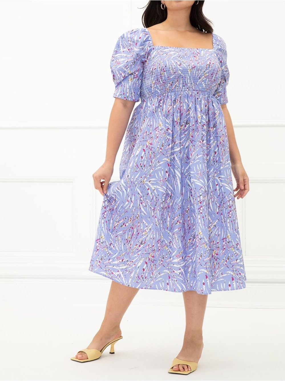 Eloquii Elements Floral Zebra Smocked Fit and Flare Dress